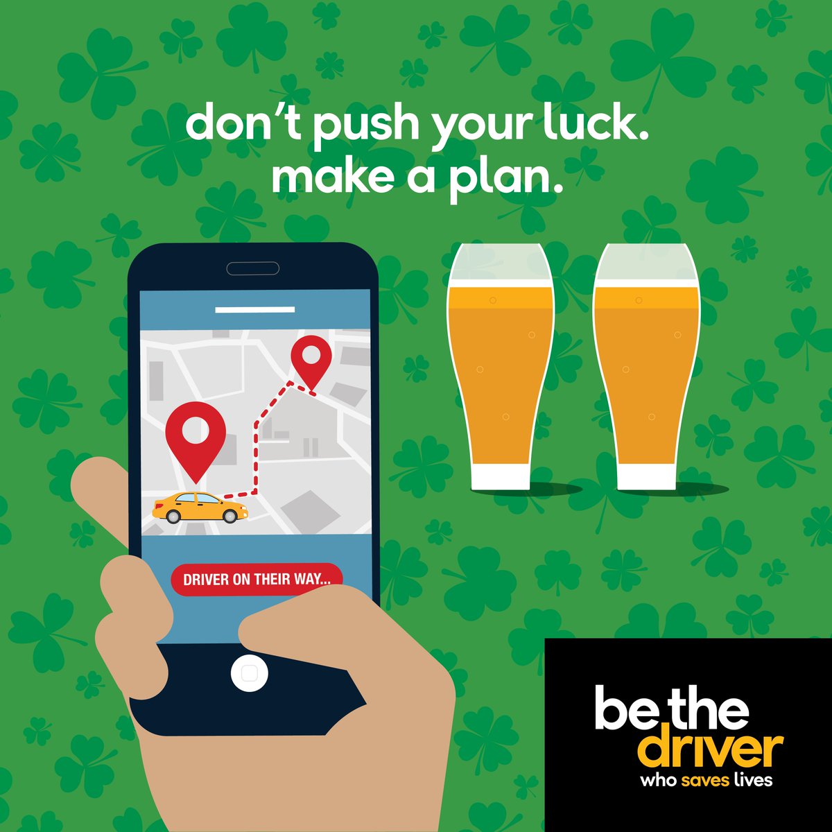 #MakeAPlan for a sober ride home before you head out this #StPatricksDay — future you will be grateful. #BeTheDriver #ImpairedDriving