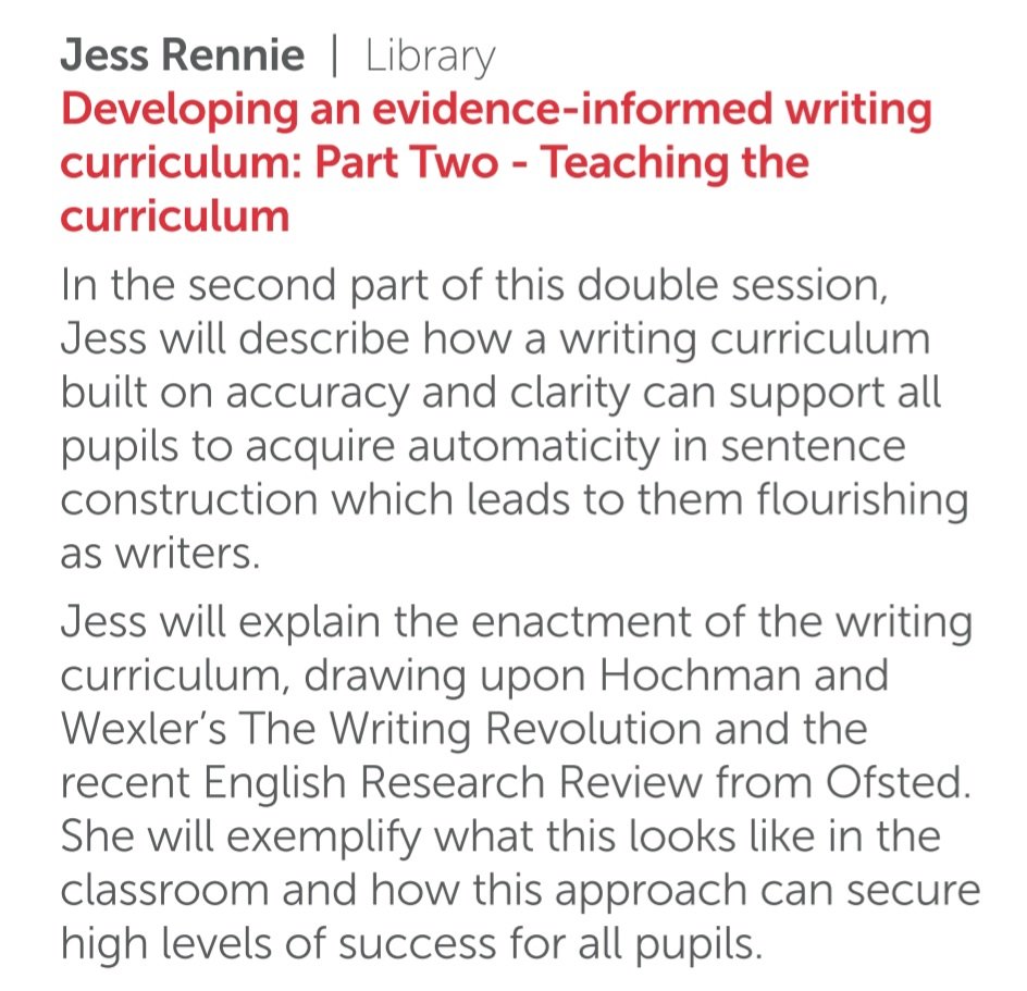 Writing is a hot topic for many schools at the moment. If you're at <a href="/researchEDBrum/">researchED Birmingham</a> and want to see what we've been doing in this area to draw together our understanding of-
1. How we learn
2. Effective teaching
3. Coherent curriculum design
then we'll be in the library at 11.55