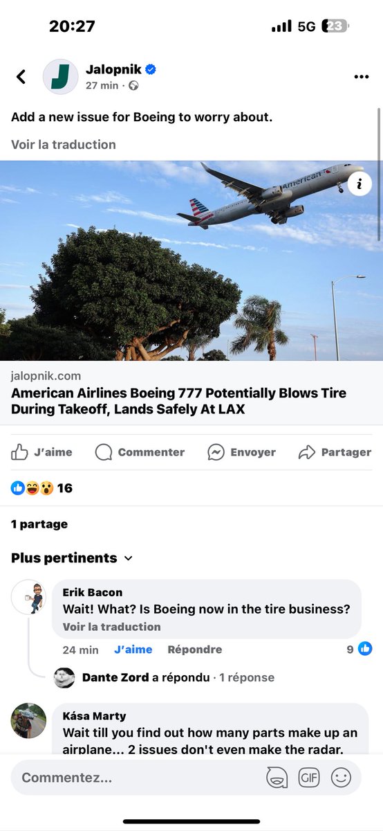 Ce Boeing Bashing devient ridicule. Je ne suis pas un spécialiste du secteur (mais je me renseigne), mais je doute qu’un pneu qui explose ne soit de la responsabilité du constructeur.