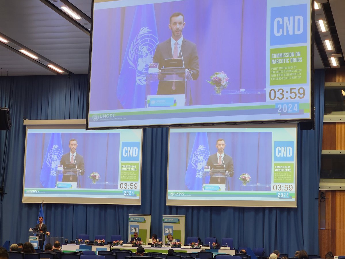 NZ Govt representative making a strong committment to a comprehensive overdose prevention plan, and further committing to: harm reduction informed by lived experience, our early warning system & drug checking. And advocating for the end of death penalty. 👏🏽 #CND67