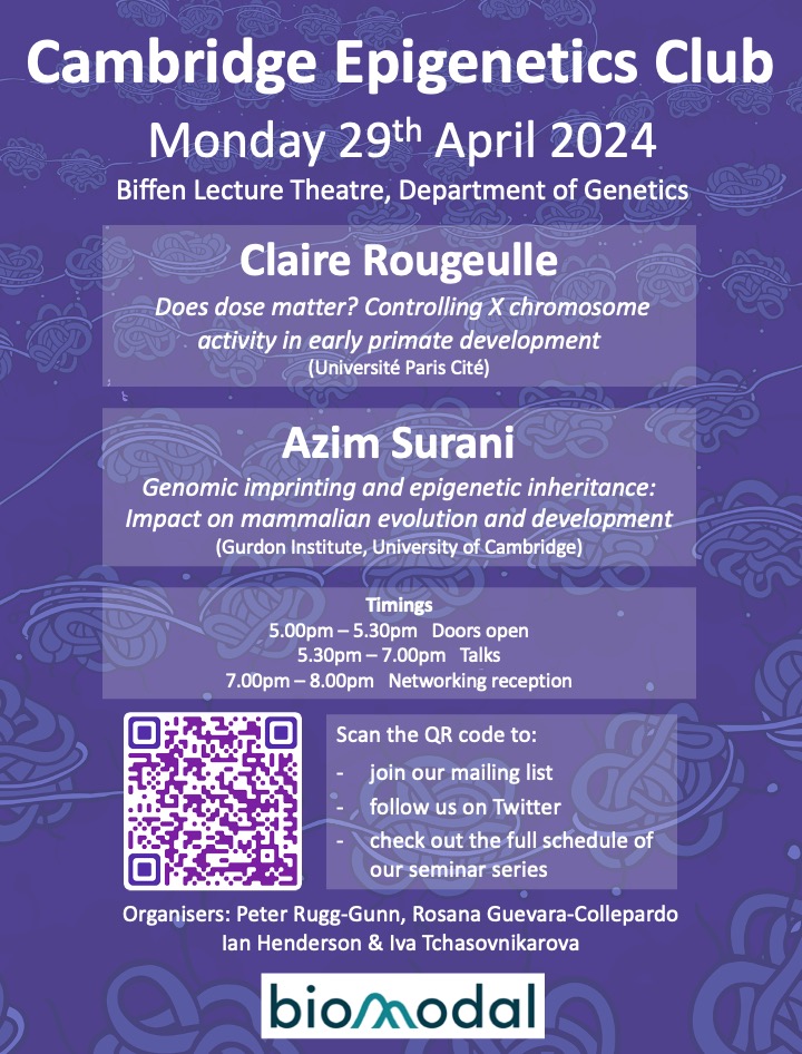 CambridgeEpigenetics (@epigeneticsclub) on Twitter photo The next Cambridge Epigenetics Club will be held on Monday 29th April with speakers <a href="/CRougeulle/">Claire Rougeulle</a> and Azim Surani - hope to see you there! The next Cambridge Epigenetics Club will be held on Monday 29th April with speakers <a href="/CRougeulle/">Claire Rougeulle</a> and Azim Surani - hope to see you there!