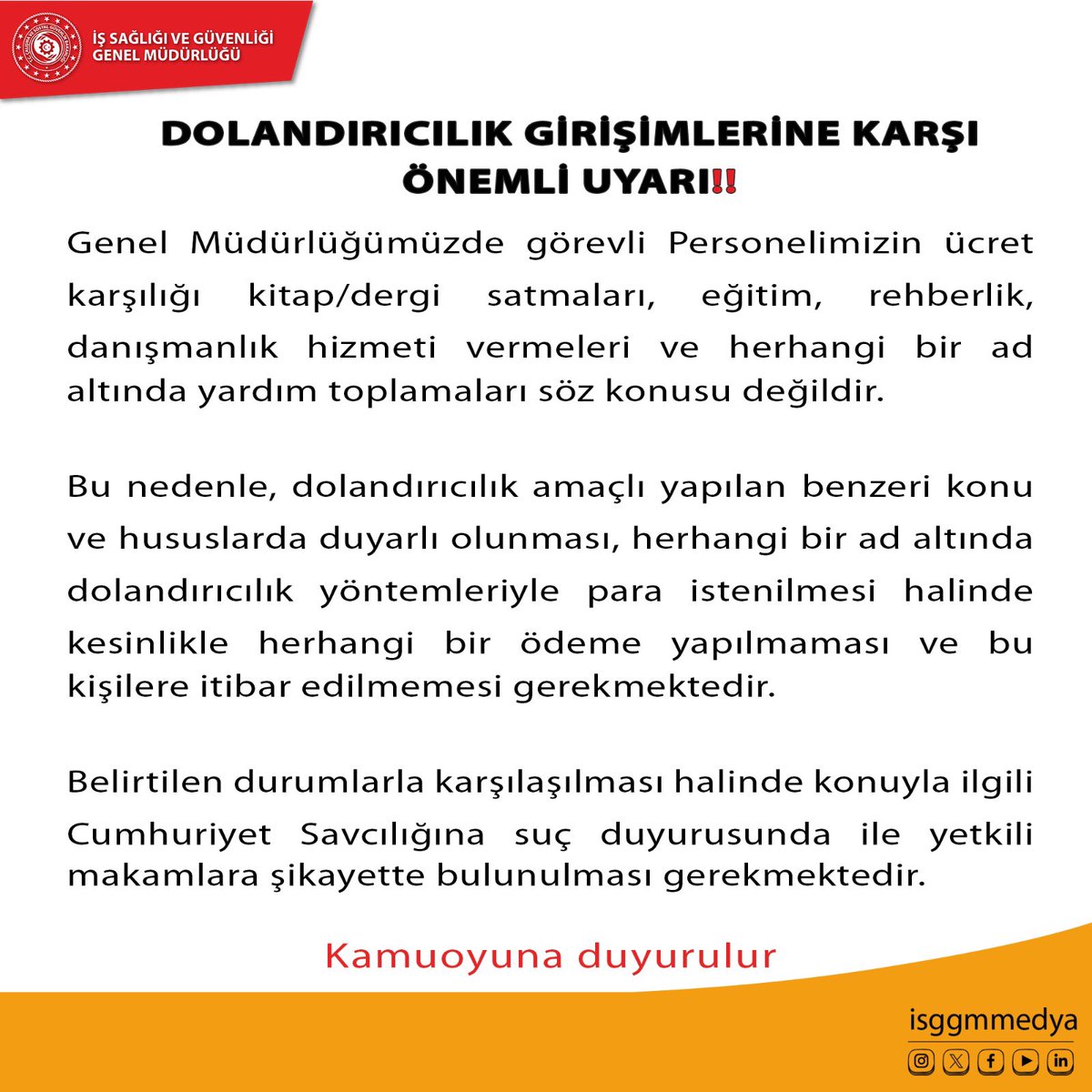 ‼️Dolandırıcılık girişimlerine karşı önemli uyarı ‼️ @csgbakanligi @CSGB_ISGUM