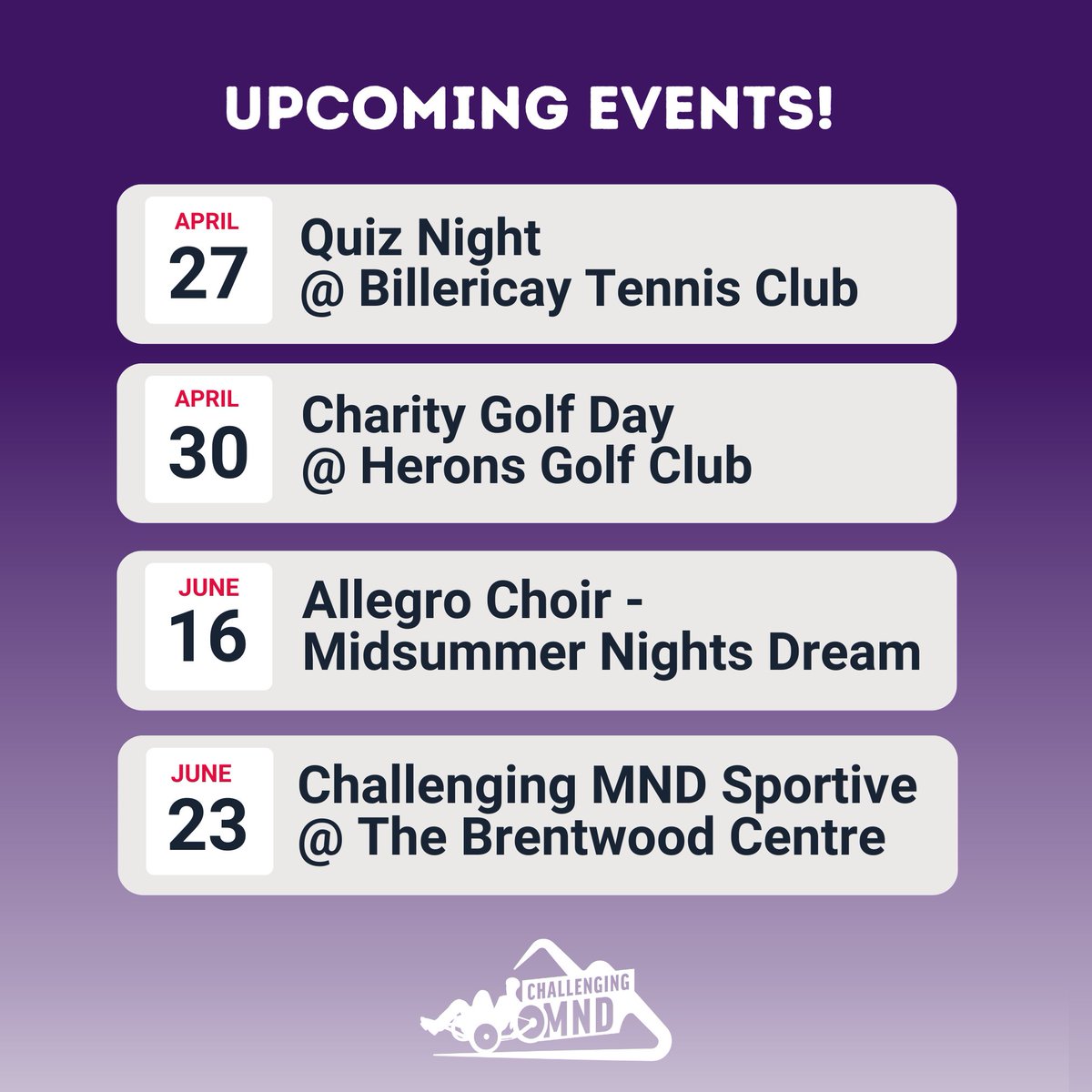 Here´s a quick look at our upcoming events 👀we've got some busy months coming up! #MND #events2024 #fundraiser