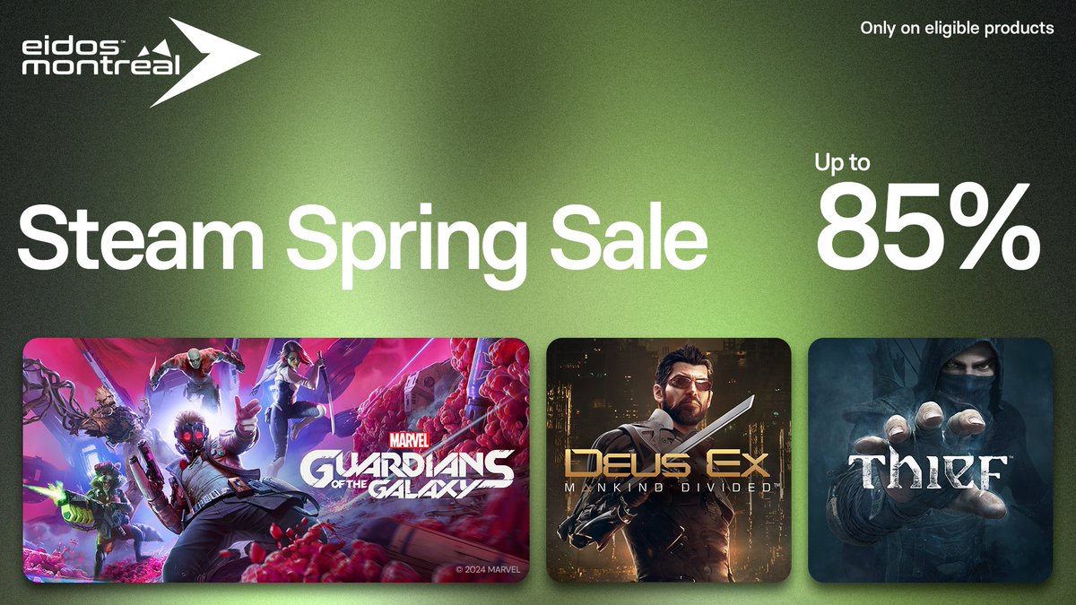 All our games and DLCs are part of the Steam Spring sale! eidos.to/49Xk5Ph

Already own Deus Ex: Mankind Divided? Make sure to pick up its fan-favorite DLC A Criminal Past.

Looking for a game that'll make you laugh + cry? Check out Marvel's Guardians of the Galaxy!