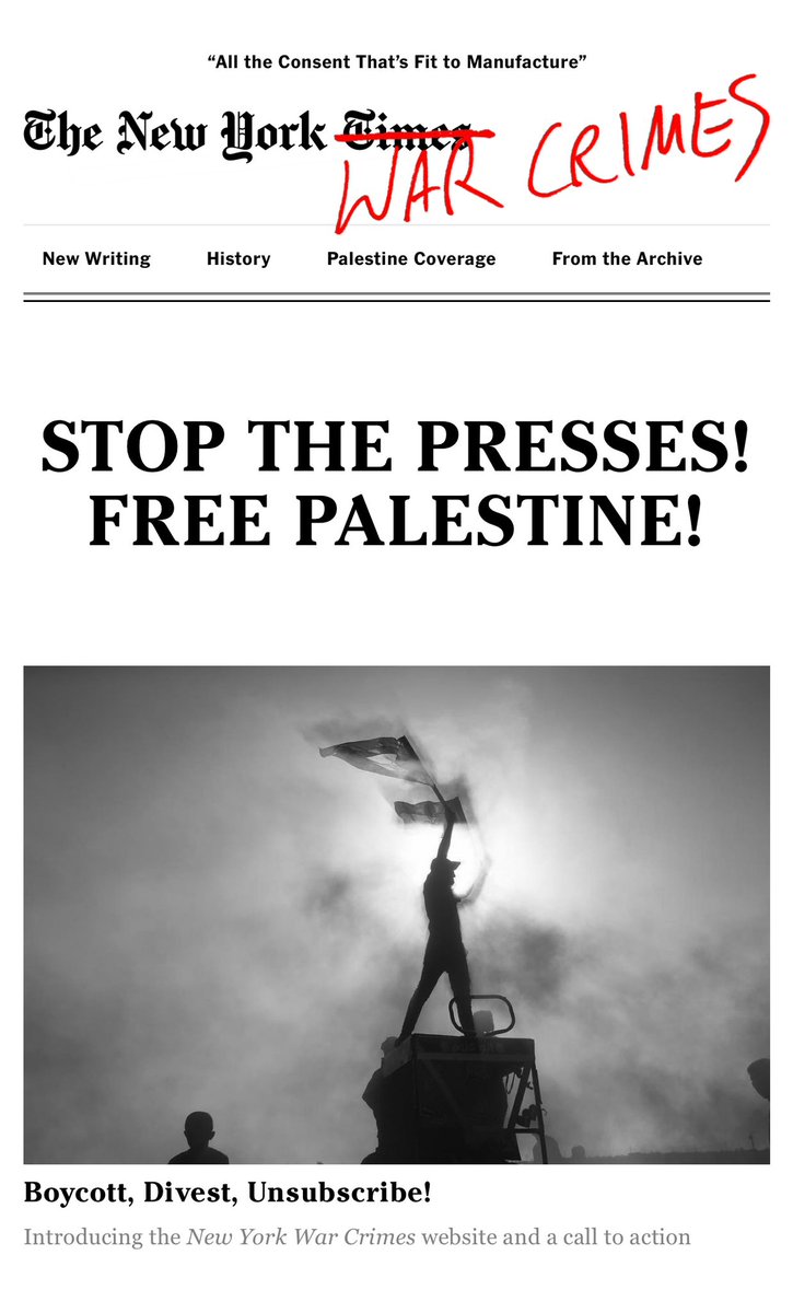 STOP THE PRESSES | FREE PALESTINE This morning, as autonomous actionists blockaded The New York Times’ distribution center and occupied its lobby, we launched our systemic critique of the so-called paper of record, built on months of intensive research: newyorkwarcrimes.com