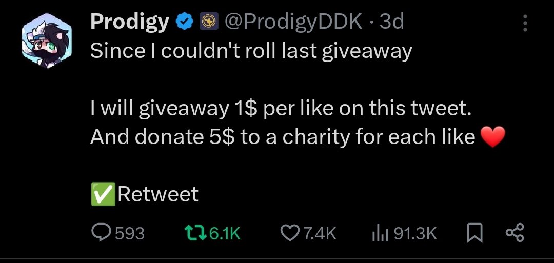 $7400 Giveaway🎁

✅️Retweet + Follow
✅️comment a nonprofit charity 

☑️48 hours
