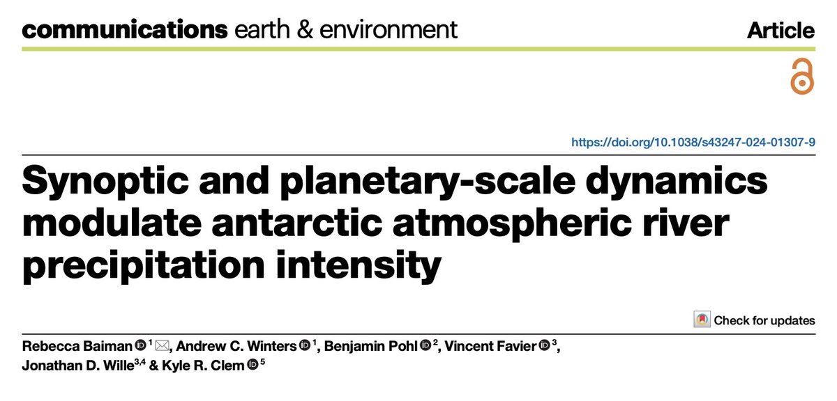 Becca (@beccabaiman) on Twitter photo Absolutely stoked for this article to be out in the world! A circumpolar look at the dynamical drivers of Antarctic Atmospheric River precipitation supported by an awesome coauthor team! doi.org/10.1038/s43247…
<a href="/acwinters_wx/">Andrew Winters</a> @JonathanWille <a href="/CommsEarth/">Communications Earth & Environment</a> <a href="/CUBoulderATOC/">ATOC at CU-Boulder</a> Absolutely stoked for this article to be out in the world! A circumpolar look at the dynamical drivers of Antarctic Atmospheric River precipitation supported by an awesome coauthor team! doi.org/10.1038/s43247…
<a href="/acwinters_wx/">Andrew Winters</a> @JonathanWille <a href="/CommsEarth/">Communications Earth & Environment</a> <a href="/CUBoulderATOC/">ATOC at CU-Boulder</a>