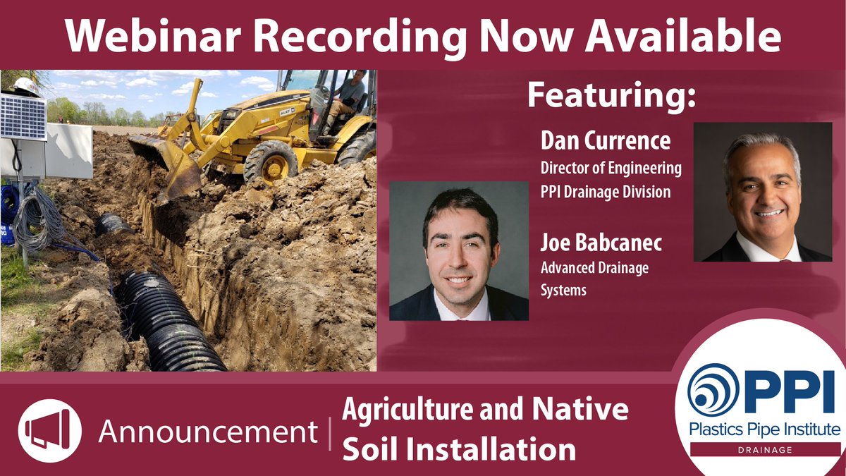 In case you missed it ... A recording of December's Agriculture and Native Soil Installation Webinar is now available on the Drainage website. Click here to visit the Drainage Webinars page: ow.ly/tjER50QTG0E #plasticpipeconnect