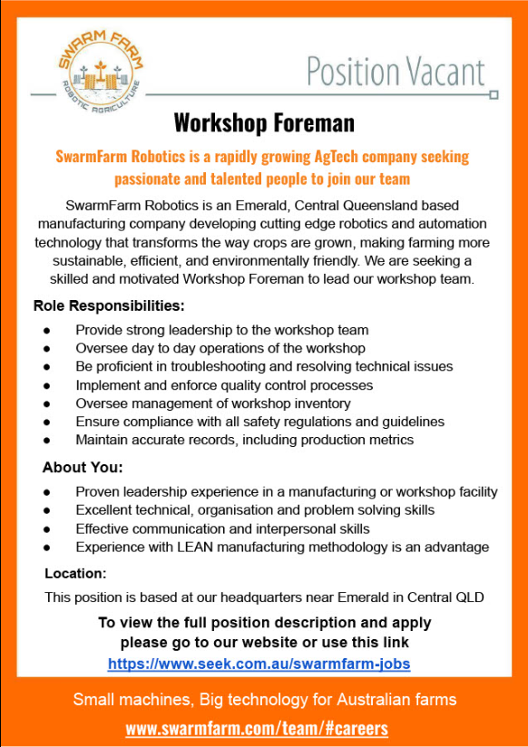 Ready to drive the next revolution in farming? 
This is YOUR opportunity! 🫵 

Come and join our team at SwarmFarm! 🌱