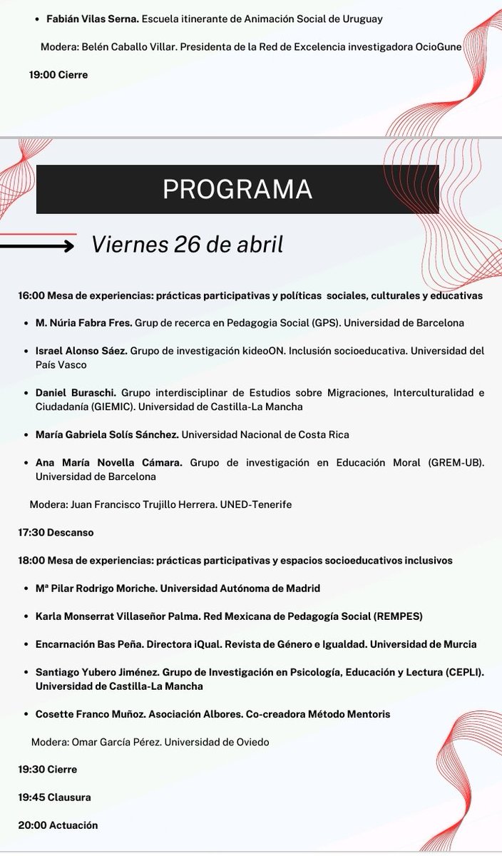2️⃣5️⃣ y 2️⃣6️⃣ Abril estaré en el III Seminario Científico Internac en Pedagogía Social: Ciencia q transforma "Pedagogía social crítica y prácticas participativas xa la transformación social" hablando de #evaluaciónparticipativa Inscripción GRATUITA y ONLINE docs.google.com/forms/d/e/1FAI…