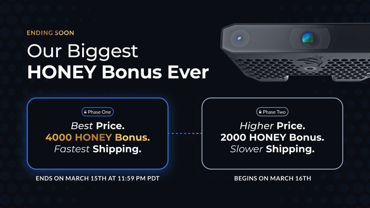 Want 4000 HONEY bonus? Time is ticking! ⏰ Each Bee purchase qualifies for a  4000 HONEY bonus Upgrades to Bee instantly raises your previous bonus to  4000 HONEY Preorder now before bonuses