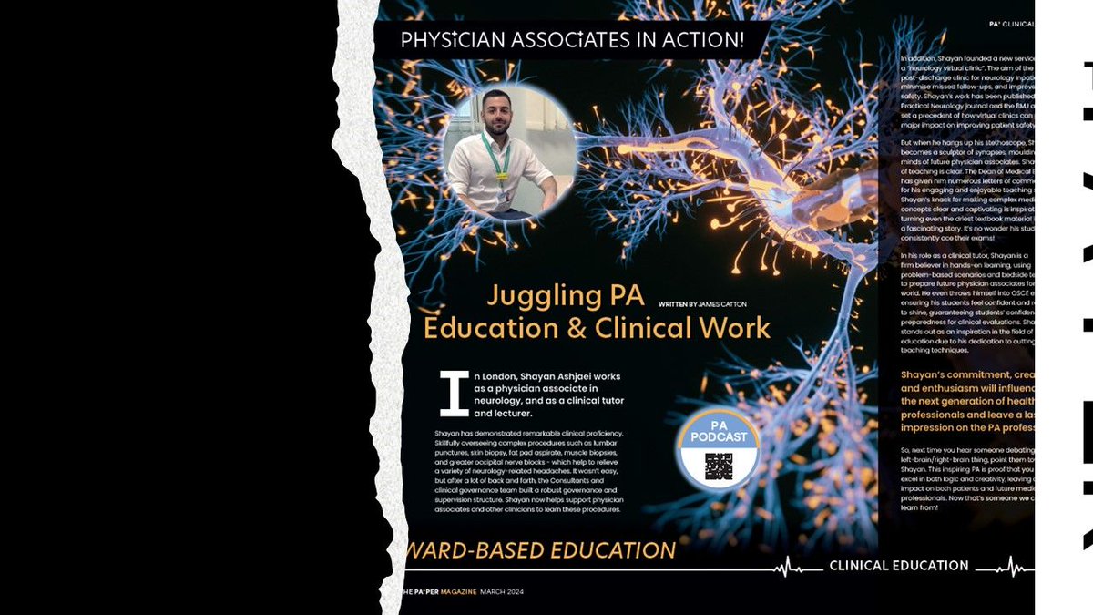 We're focusing on physician associate education & what its like to work as a PA educator! Hear from Shayan about his clinical commitments and his award winning PA teaching Download issue 3 of THE PA+PER here pa-per.co.uk #physicianassociate