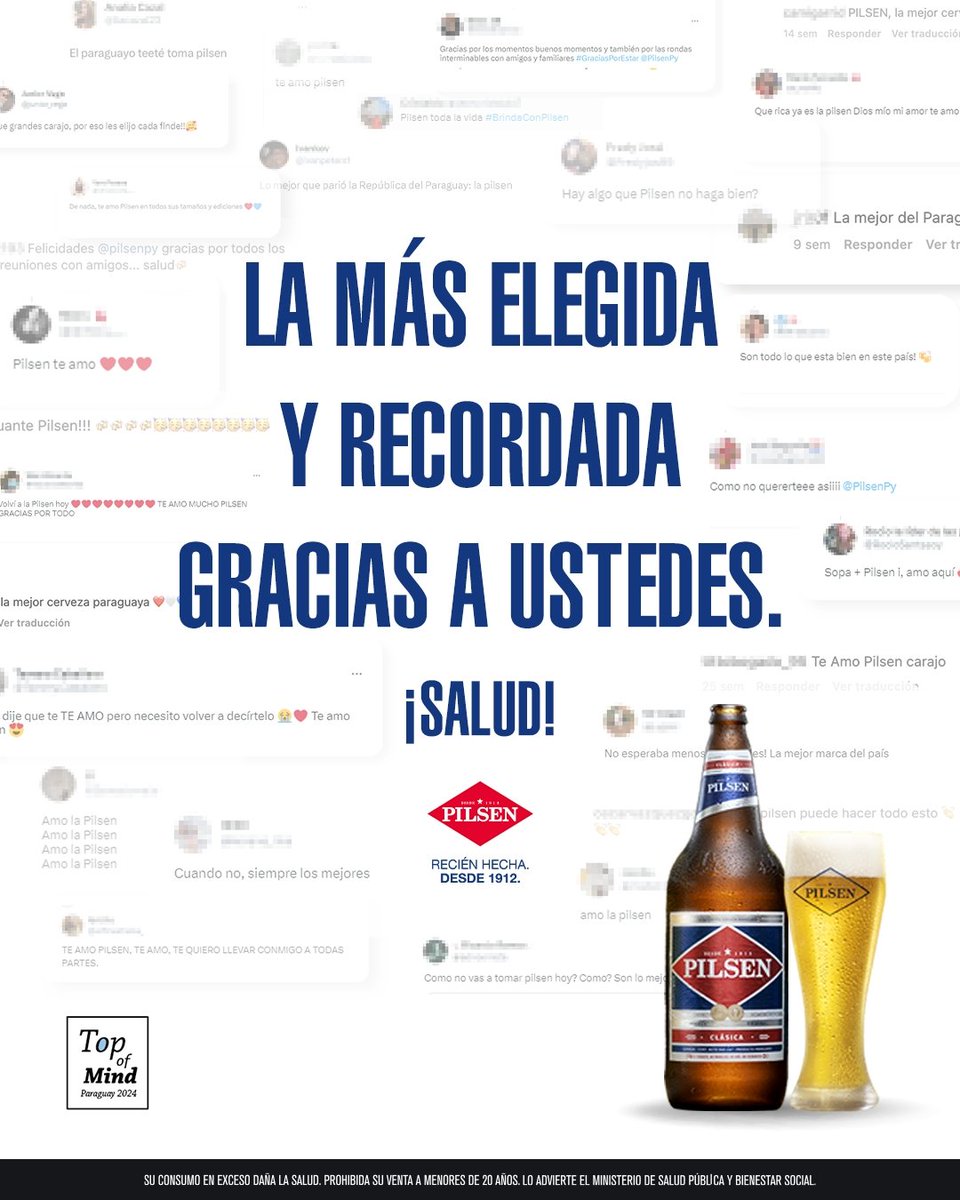 ¡Por cuarto año siendo la cerveza más recordada! 🍻🇵🇾 Gracias por elegir siempre lo nuestro, este reconocimiento va para todos ustedes ❤️ JA'UUUU 🍻 Pilsen #OrgullososDeLoNuestro