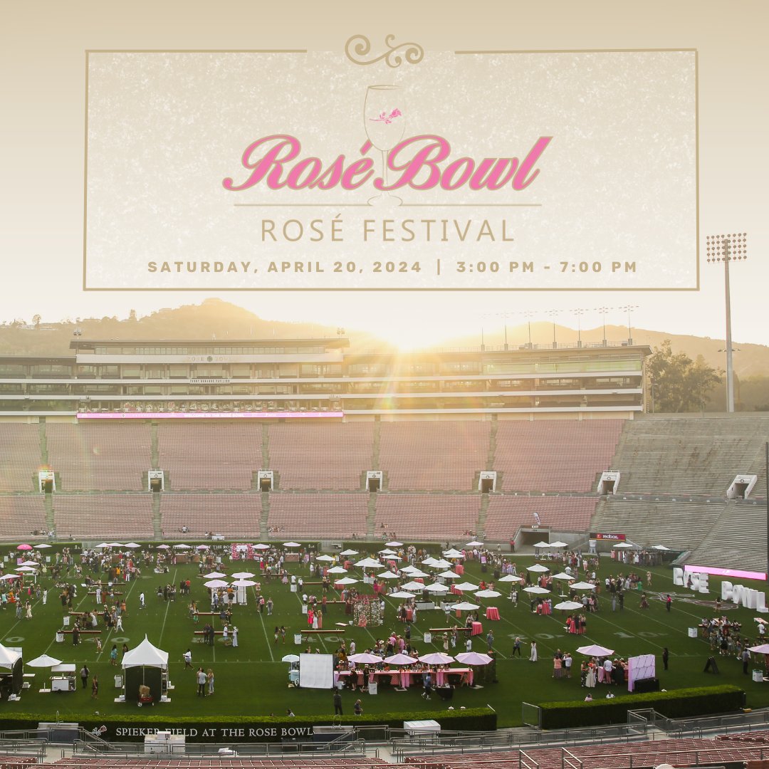 Cheers to Rosé Bowl coming back to our iconic field next month! 🥂🌸 This popular Rosé Festival features unlimited pours of over 40 rosés. Now offering VIP entry to elevate your experience ✨ Reserve your spot now: bit.ly/RoseBowlRoseFe… #RoseBowl #RoseFestival