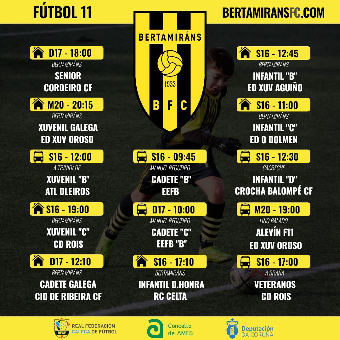 📆Horarios dos nosos equipos para sábado e domingo. #BFC