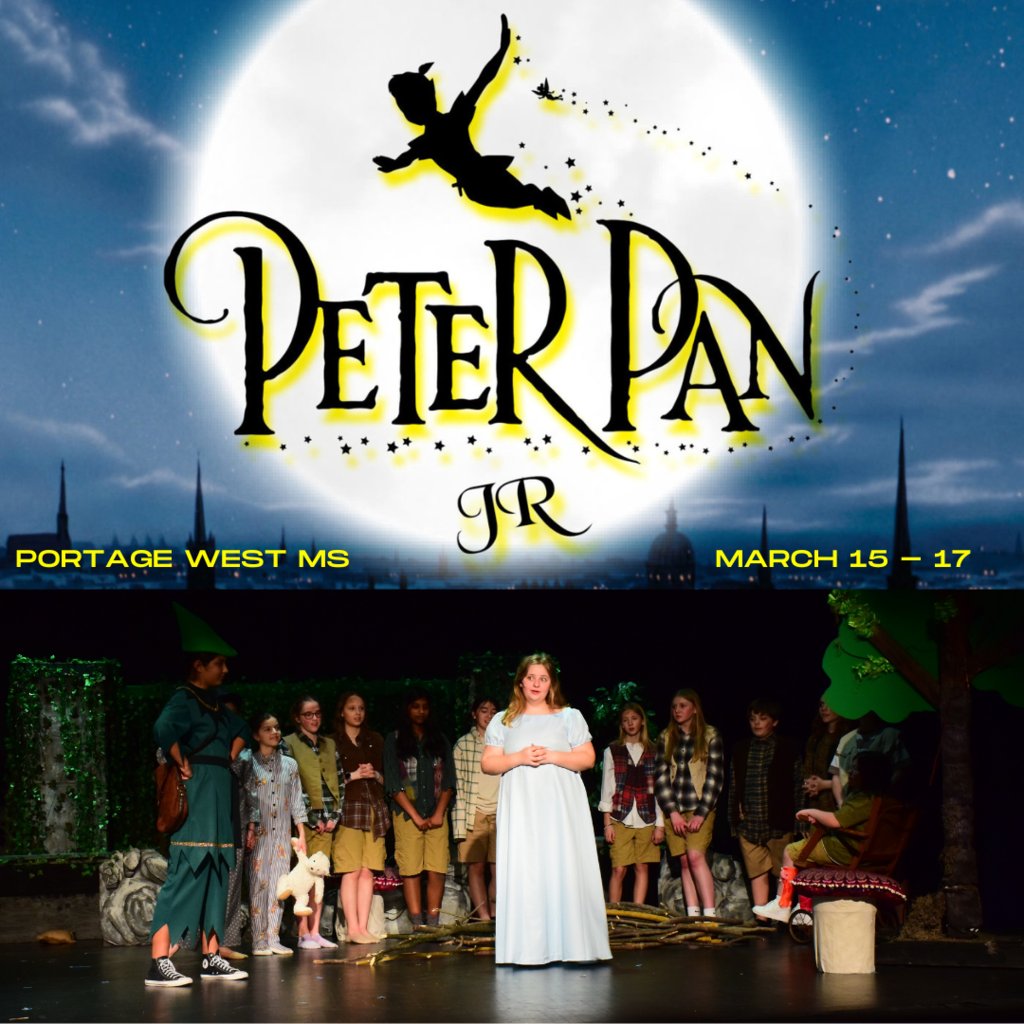 GoWestMS's tweet image. &quot;All children, except one, grow up.&quot;

Come see the &quot;one&quot; in Portage West Middle School&apos;s production of...

PETER PAN JR!

Friday is opening night! Tickets are still available, but each night is almost sold out. 

See you in Neverland tomorrow!

#PeterPanJr #AllIn #TheWestWay