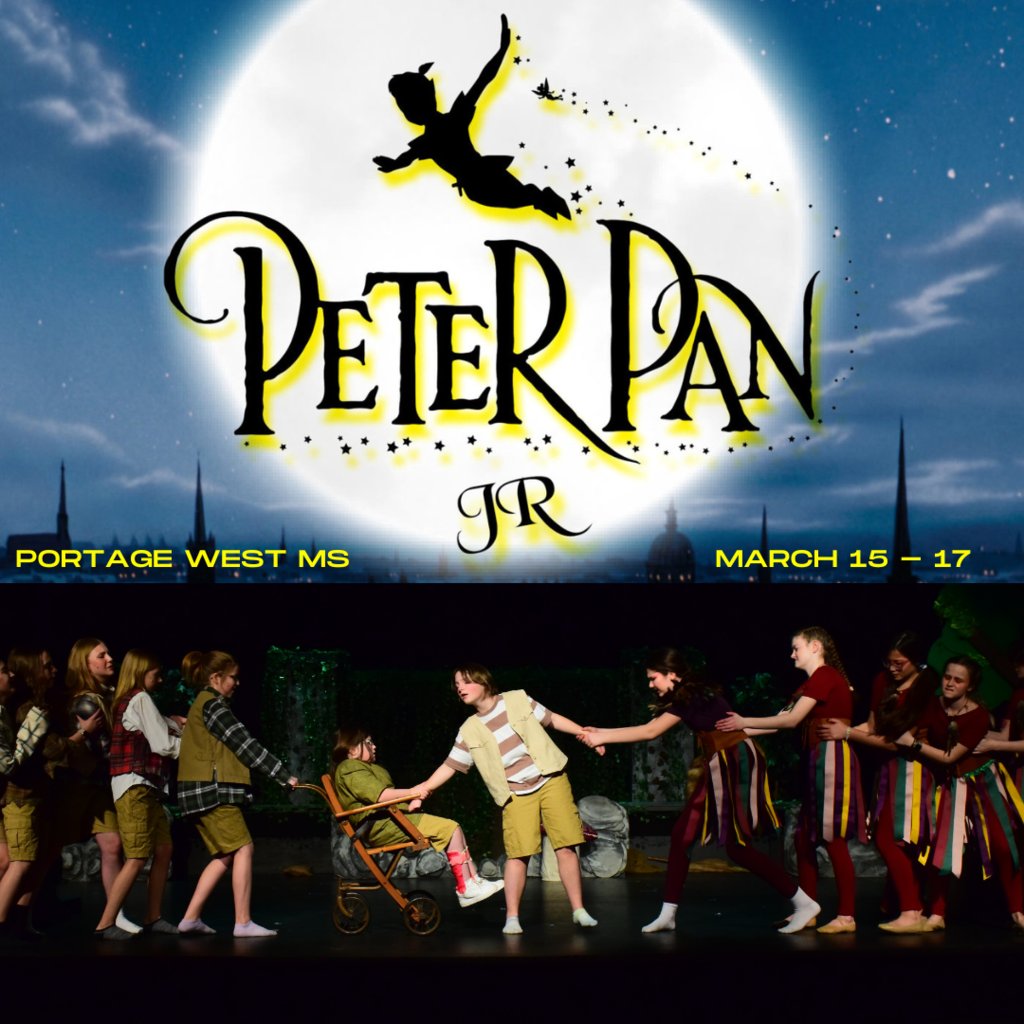 GoWestMS's tweet image. &quot;All children, except one, grow up.&quot;

Come see the &quot;one&quot; in Portage West Middle School&apos;s production of...

PETER PAN JR!

Friday is opening night! Tickets are still available, but each night is almost sold out. 

See you in Neverland tomorrow!

#PeterPanJr #AllIn #TheWestWay