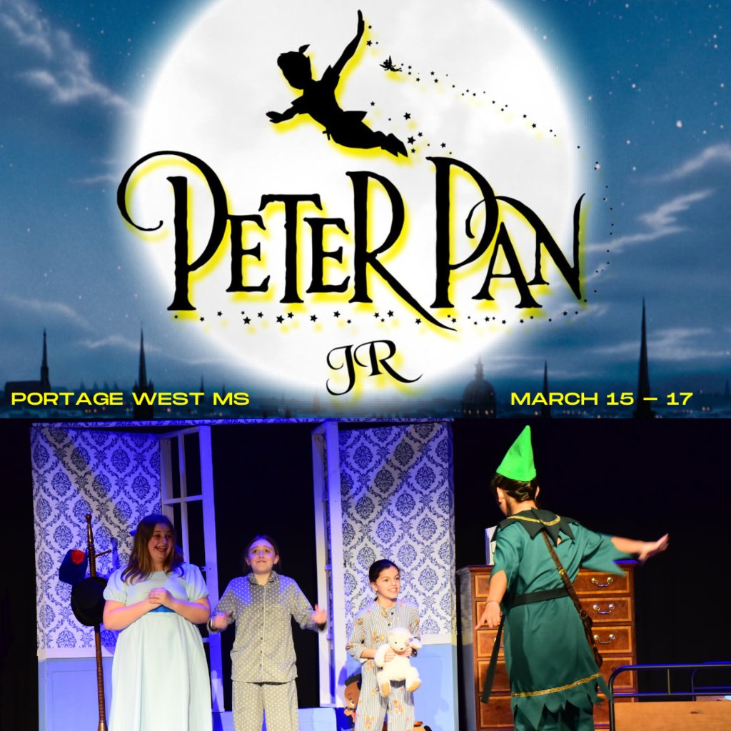 GoWestMS's tweet image. &quot;All children, except one, grow up.&quot;

Come see the &quot;one&quot; in Portage West Middle School&apos;s production of...

PETER PAN JR!

Friday is opening night! Tickets are still available, but each night is almost sold out. 

See you in Neverland tomorrow!

#PeterPanJr #AllIn #TheWestWay