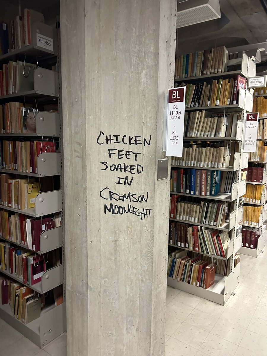 I know we are a hub for ancient magic scholarship here at UChicago, but this is unexpected library graffiti even for this institution. @UChicagoLibrary