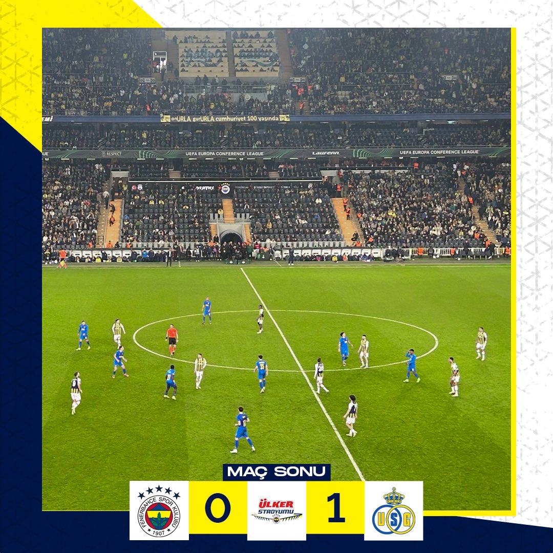Fenerbahçemiz, #EvimizÜlkerStadyumu’nda Union Saint-Gilloise’a 0-1 mağlup olmasına rağmen UEFA Konferans Ligi’nde çeyrek finale yükseliyor! 🏟️ #FBvUSG #UECL