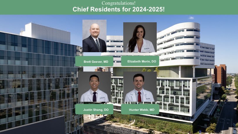 We are happy to announce our incoming #Chiefs for the 24-25 academic year! 🥳💚 Congratulations to Drs. Brett Geever, Liz Morin, Justin Shang and Hunter Webb!! To another great year! #rushanesthesia #anesthesia #rushmedical #chiefresident #rushexcellence