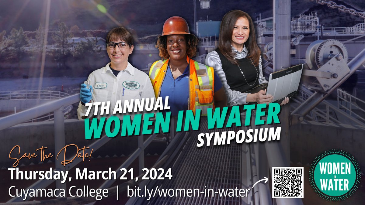 🗓️ Mark your calendars for the 2024 Women in Water Symposium! Join us on March 21st at Cuyamaca College for a day full of empowering discussions and career advice in the water and wastewater industry. Register now & secure your spot: bit.ly/4897cQy #womeninwater #cawater