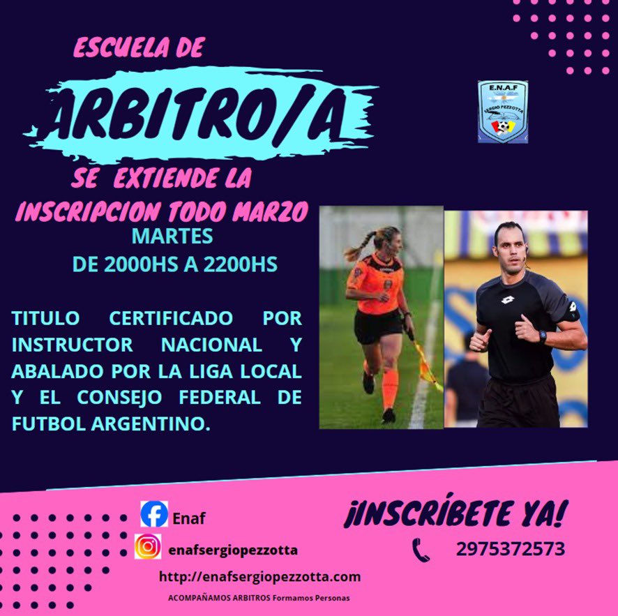 LFCRoficial's tweet photo. CURSO DE ÁRBITRO PROVINCIAL DE FÚTBOL 2024  ⚽️🏟️

❗️Curso gratuito 
🗓️Inicia el día 16 de marzo a las 20 horas en el Club Huergo

📲Podrás inscribirte en el formulario de registro que te dejamos a continuación 
https://t.co/jS9sYS47KY https://t.co/YJ7830s08M