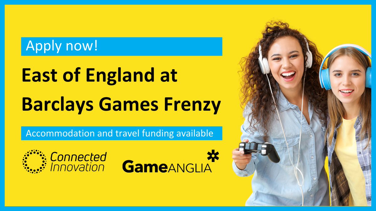 We're partnering with Connected Innovation to bring 10 games from Norfolk and Suffolk to Barclays Games Frenzy 2024 in May! 

🎮 Exhibit your game as part of our group
🤝 Network with industry experts
🚀Accommodation and travel funding 

🎟️ Apply now: gameanglia.co.uk/programmes/bar…