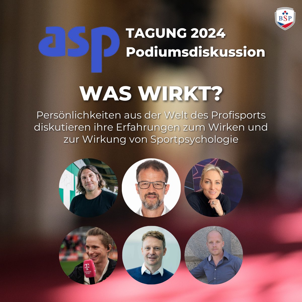 WAS WIRKT? Torsten Frings, Fredi Bobic, Barbara Rittner, Tabea Kemme, Per Leo und Prof. Dr. Thomas Hauser diskutieren ihre Erfahrungen mit #Sportpsychologie. Jetzt zur 56. Jahrestagung der @asp_sportpsycho vom 9.-11. Mai an der BSP anmelden und dabei sein: asp-tagung.de