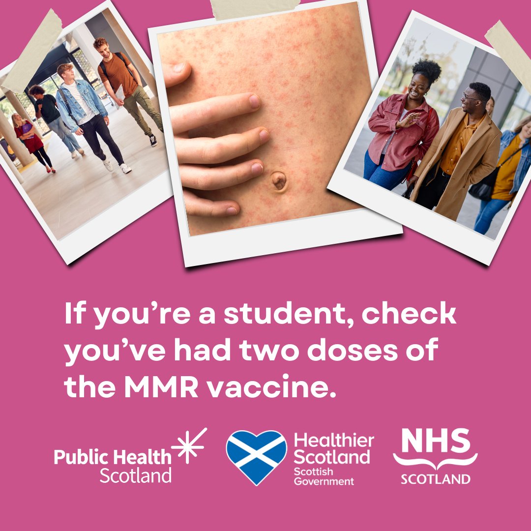 Cases of measles are on the rise. That’s why it’s important you should check you’ve had two doses of the MMR vaccine.

For more information visit nhsinform.scot/MMRagainstMeas…

#MMRagainstMeasles