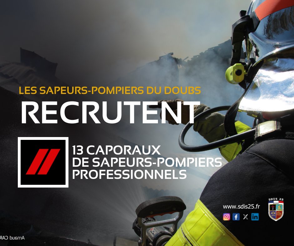 [#Recrutement] Le #SDIS25 recrute 1️⃣3️⃣ caporaux de sapeurs #pompiers professionnels. + d'infos 👉 emploi-territorial.fr/offre/o0252403…
