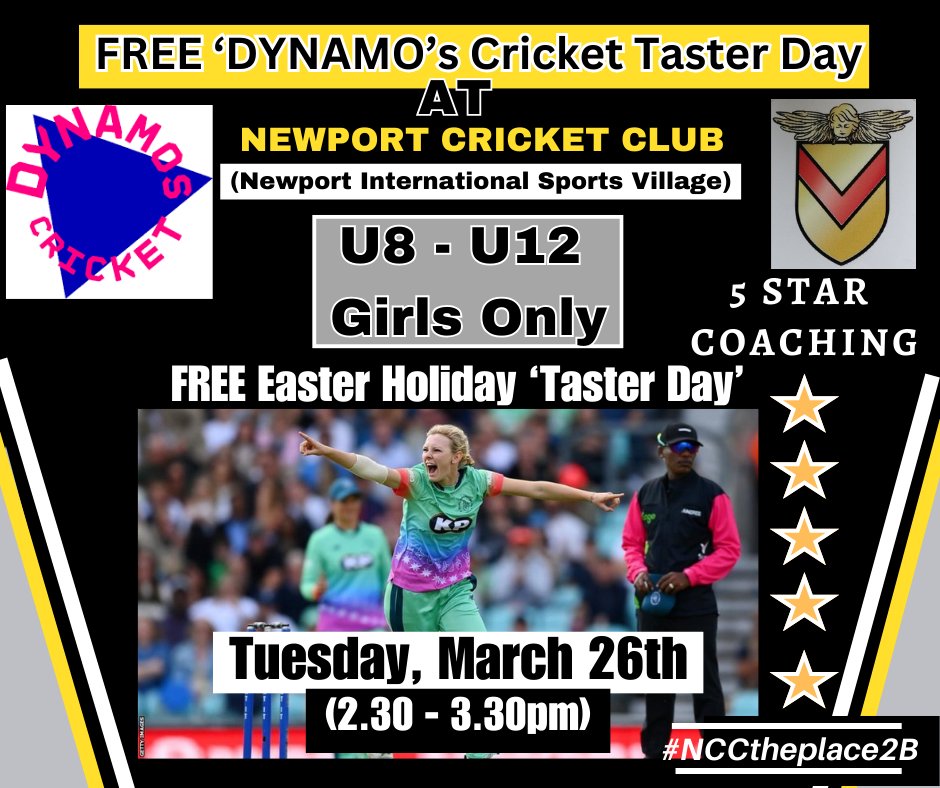 Sign up for a FREE 'Dynamo's 'Girl's Only Cricket Session' @newportcricketc by clicking on the link below:- forms.gle/ZHKUWnEtttB7QC…