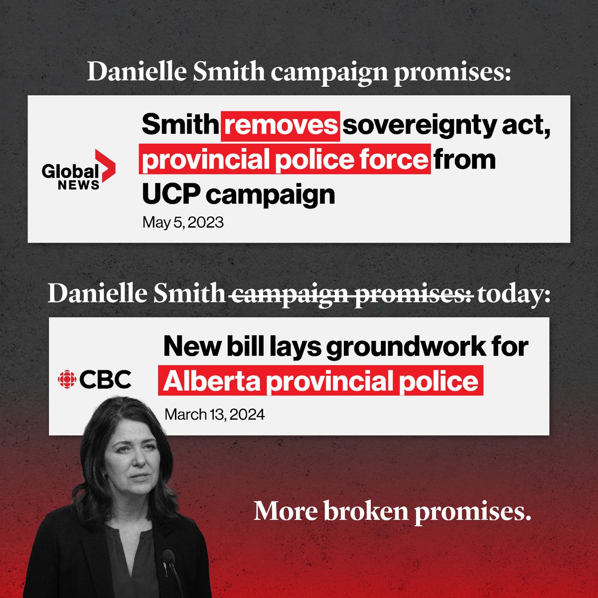 heathersweetab's tweet photo. Municipalities made it loud and clear they don’t want a provincial police force, Albertans don’t want it, but Danielle Smith, yet again, doesn’t listen. #KeepTheRCMP https://t.co/cdQlsKeBqt