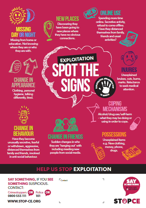 BirminghamLSCP's tweet photo. 18th March is National Child Exploitation Awareness Day, but could you spot the signs of Child Exploitation? 👀 Remember, safeguarding is EVERYBODY'S business. The earlier concerns are shared, the greater the chance to free a child from exploitation. #CEADay24 @NatWorGroup https://t.co/Q62RqabQr8