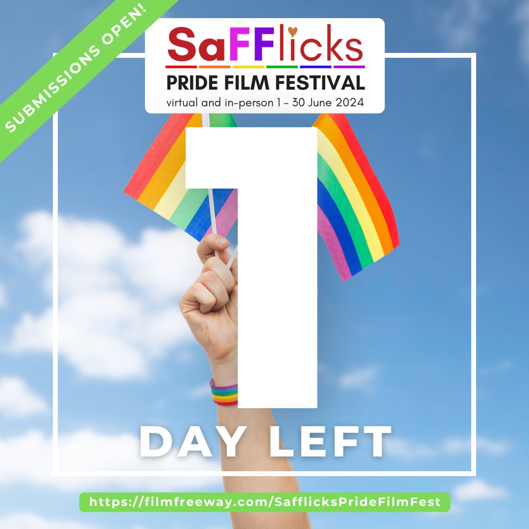 safflicks's tweet photo. This is it! Only 1 MORE DAY to submit your film for a chance to be featured in our next event!

Submissions for the Safflicks Pride Film Festival 2024 close tomorrow!

Make sure to submit your film before then for a chance to be included:  https://t.co/Og4G0TL5yf https://t.co/iXEnsjCgk8