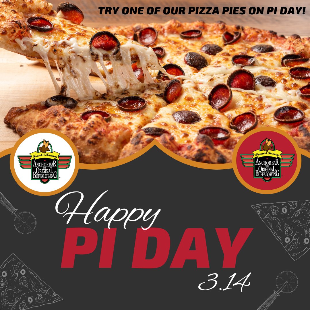 AnchorBarNoVA's tweet image. Happy Pi Day, everyone! 🥧🎉 Celebrate this mathematical holiday with a delicious pie topped with cup and curl pepperoni, just like they make in Buffalo. Swing by Anchor Bar and grab one today! #PiDay #PizzaPie #BuffaloStyle #Yum #CelebrateWithPie 🍕
