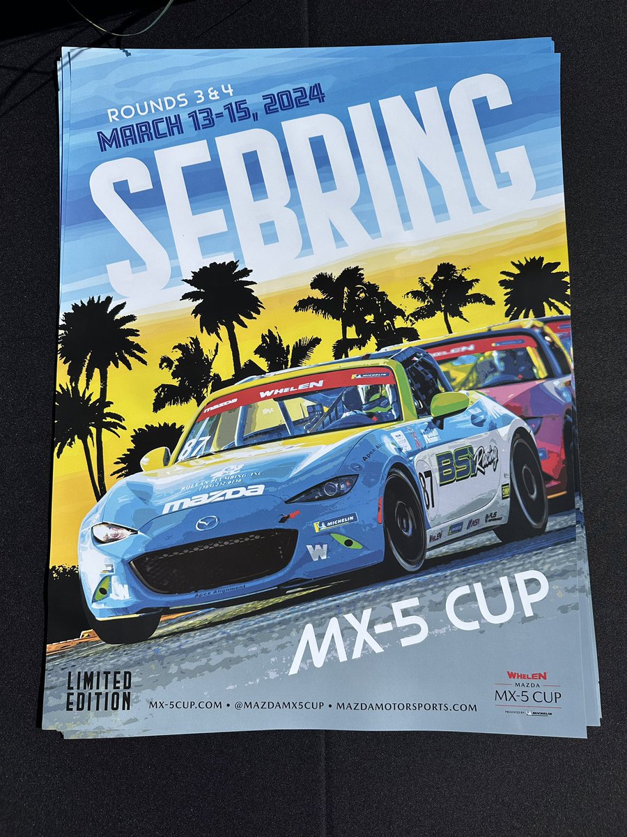 Do you want this poster? Then you have to come to the #MX5Cup autograph session today, 4:30pm, at the series trailer (which is the far end of paddock near T16).