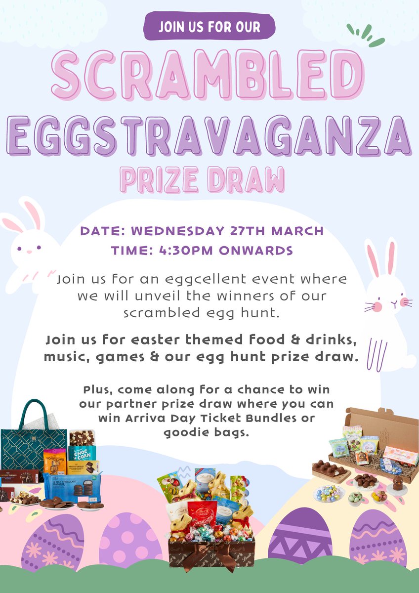 Scrambled Egg Hunt Prize Draw. 🐣 Join us one Wednesday the 27th of March from 4pm to find out our top three winners for our easter egg hunt. Make sure you submit your entries by the 22nd of March for a chance to win 1 of 3 prizes. Happy hunting➡️bit.ly/49PrZtT