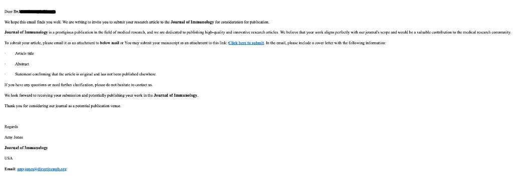 Colleagues Please Repost! This is a predatory journal that is calling itself 'Journal of Immunology' soliciting papers. The real deal is 'THE Journal of Immunology (@ImmunologyAAI, @J_Immunol) . This is pretty insidious. Be aware....