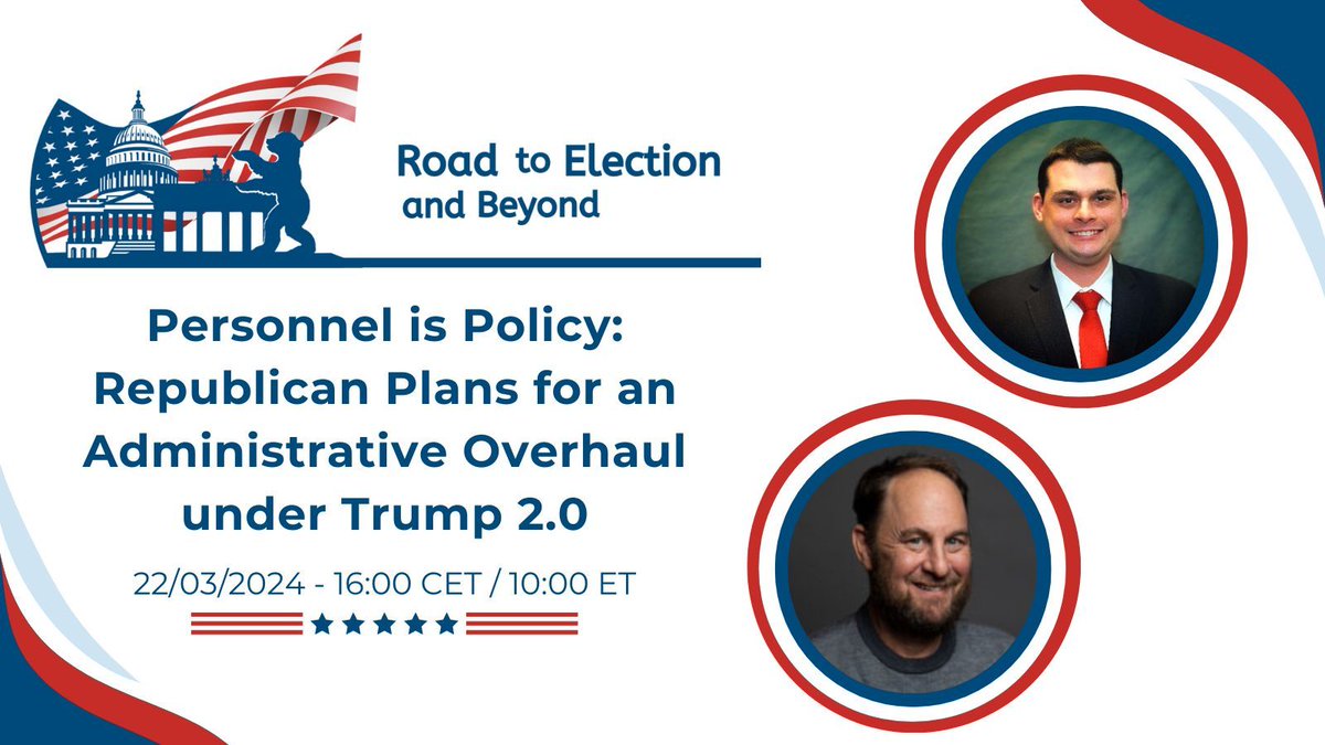 📢Join us on March 22, 4:00 pm CET, for our virtual #RoadToElection2024 event on Republican plans for an administrative overhaul during a second Trump administration with @dandcaldwell (@defpriorities) & @JyShapiro (ECFR).

For more information visit👉roadtoelection.de