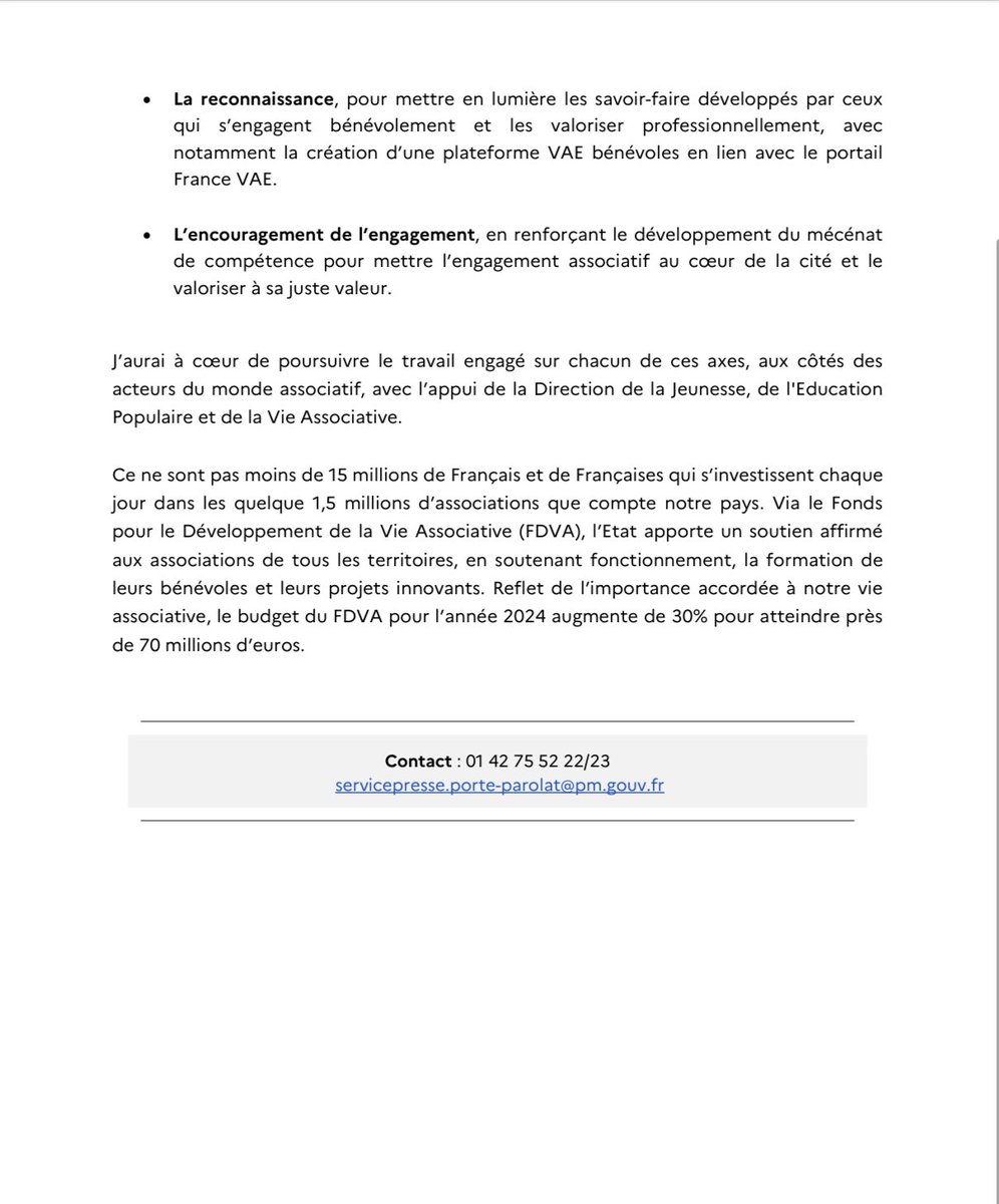 🇫🇷 Honorée de me voir confier une nouvelle fois, par le Président de la République et le Premier ministre, la vie associative. Coeur vibrant de notre démocratie, les associations trouveront en moi une alliée déterminée et un soutien concret. Au travail !