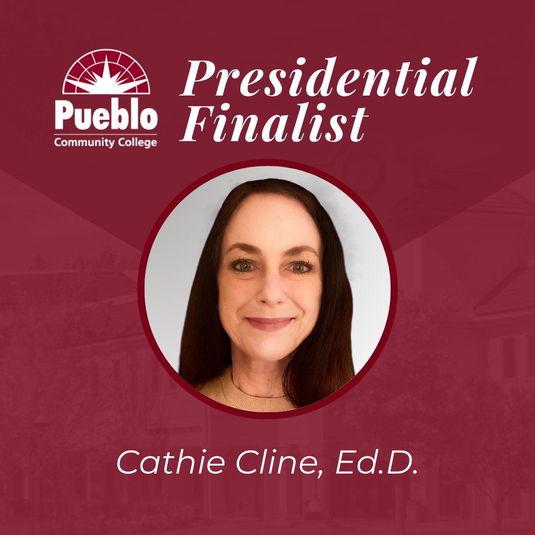 Chancellor Garcia announced Cathie Cline, Ed.D., as the third finalist in the @PCCPueblo presidential search today. Cline joins Young and Hazelbaker as one of three finalists in the running. The successful candidate will replace outgoing PCC president Dr. Patricia Erjavec, who