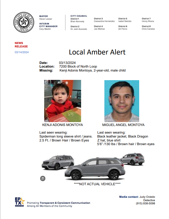 EPPOLICE's tweet photo. URGENT: EPPD is seeking assistance in locating 2-year-old Kenji Adonis Montoya and his father, Miguel Angel Montoya.
Miguel is currently wanted by the El Paso Police Department on one felony criminal warrant for domestic violence. https://t.co/IDHOAxGZ3D