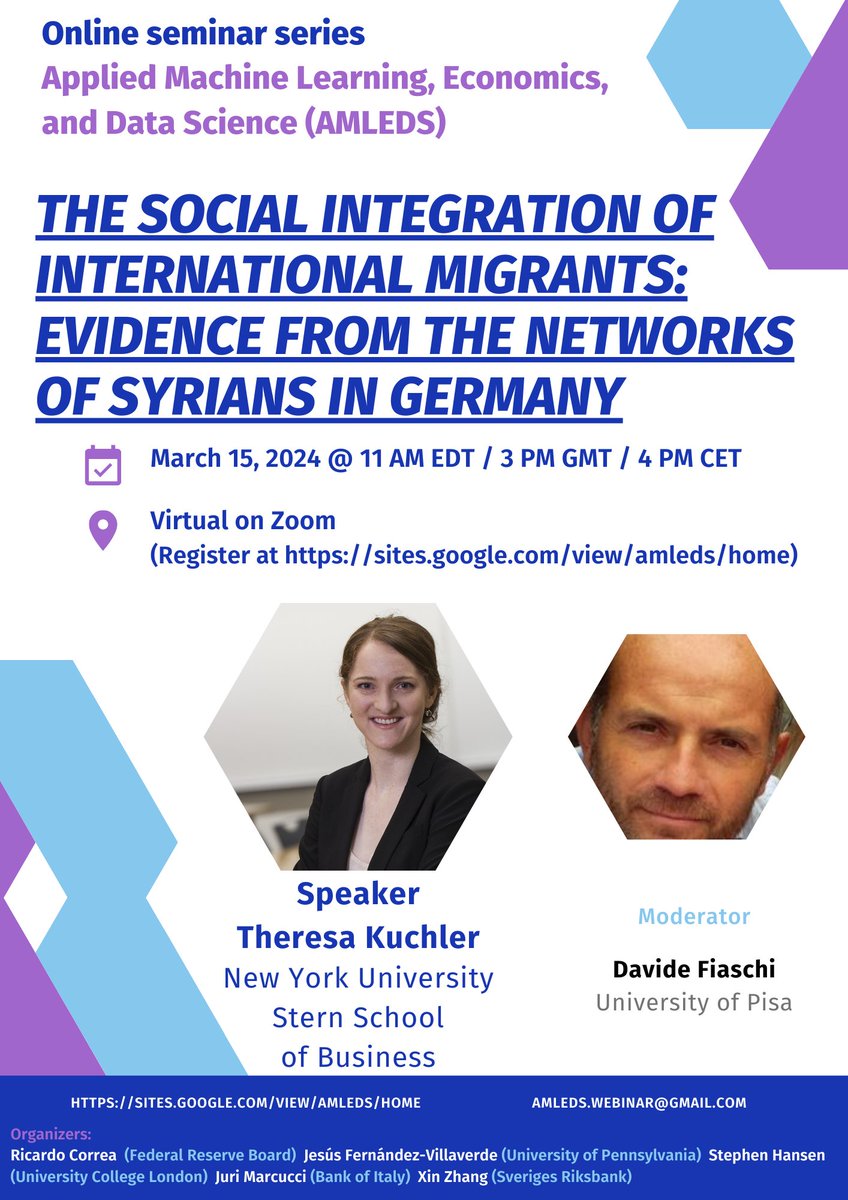 🌟 Don't forget! Our #AMLEDS #webinar is tomorrow! Join us on March 15th at 11 AM EDT / 4 PM CET for an insightful discussion on migration dynamics with Theresa Kuchler from @NYUStern. 🎓 Register now: lnkd.in/egTakd2 #EconTwitter #Econfacebook #AMLEDSWebinar 🌍✨