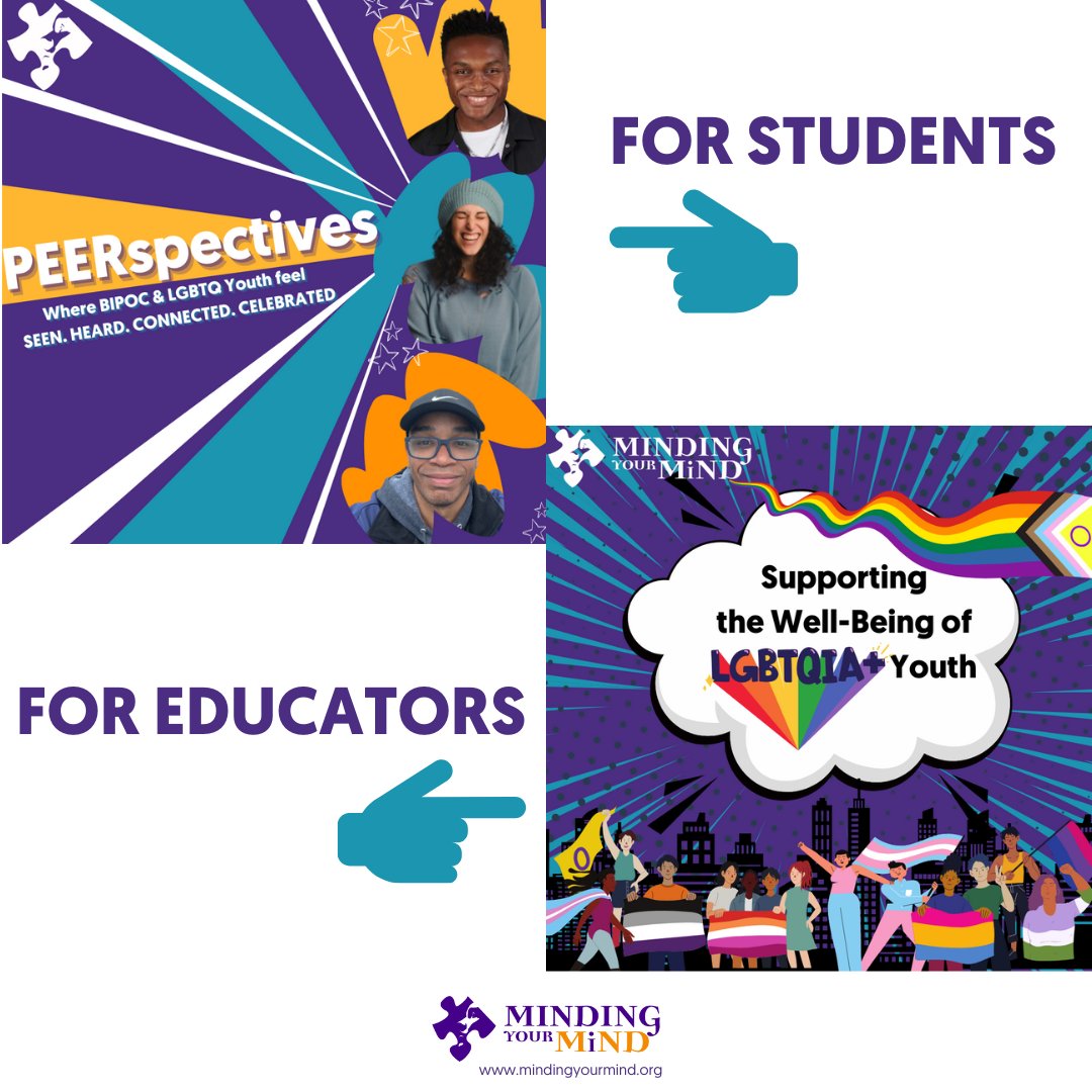 MYM has two programs to support #LGBTQ+ youth #mentalhealth: PEERspectives is a youth-focused program , Supporting the Well-Being of LGBTQIA+ Youth is specifically designed for educators, administrators, and school personnel. Bring them to your school. #pride #suicideprevention