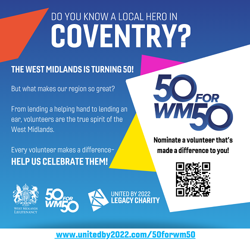 ⭐️50 FOR WM50 | <a href="/WMLieutenancy/">WMLieutenancy</a>: New campaign launches to celebrate volunteers 

Volunteers are being encouraged to put themselves forward for special recognition as part of a new campaign celebrating the history of the West Midlands.

➡ cw-chamber.co.uk/news/west-midl…