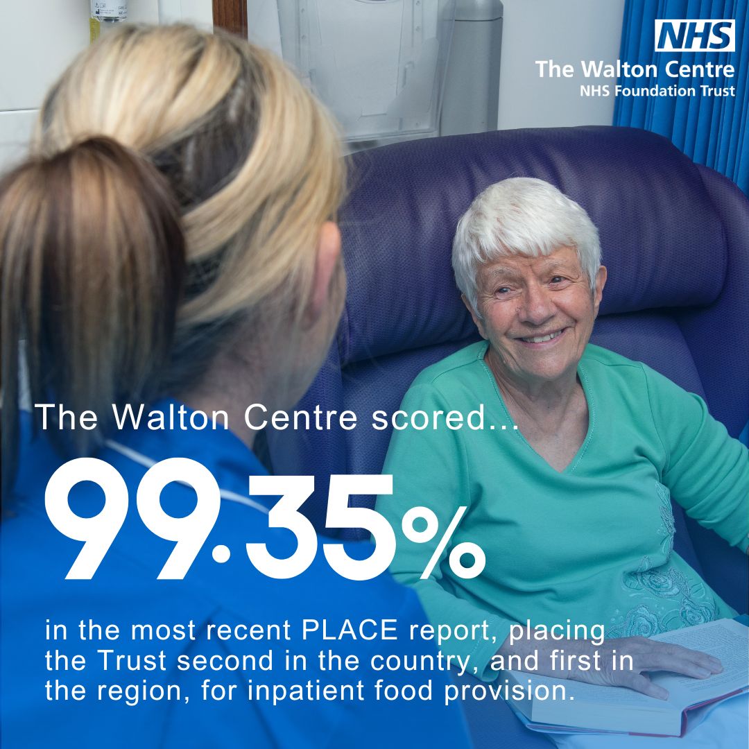 WaltonCentre's tweet image. We are delighted that we scored 99% for best inpatient food in the latest PLACE report! We also improved in all other areas #WellDoneTeam 🥘