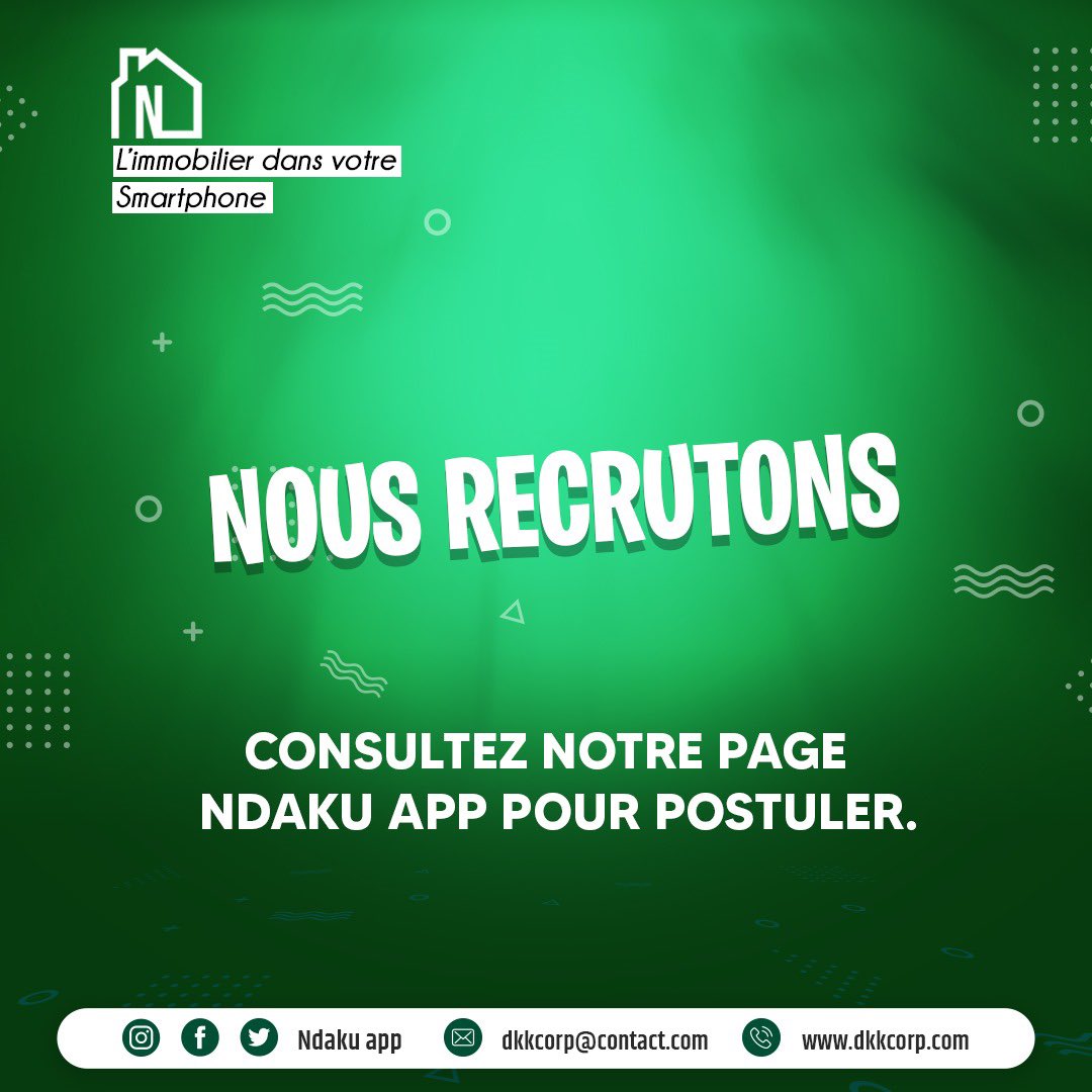 AppNdaku's tweet photo. Utilisez le lien suivant pour déposer votre candidature: 
https://t.co/MW9fVt2h4Q

Bonne chance à tous!
#ndakuapp #Congo #marketeur #kinshasa #Recrutement #applicationmobile https://t.co/lF6RK5vkJD