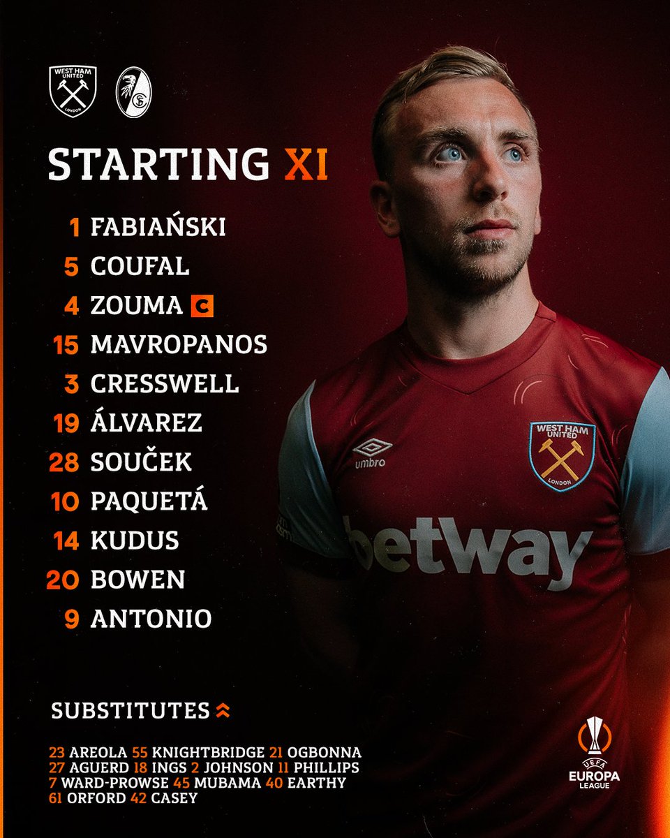 WestHam's tweet photo. Your Hammers for tonight’s massive European clash 👊 https://t.co/N0T36vbaC1