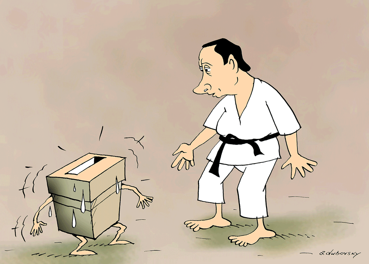 CartooningPeace's tweet photo. [EDITO]

"#Russie : simulacre d’élection pour un 4e mandat de #Poutine"

Notre édito hebdo est en ligne sur notre site : https://t.co/n1Ms6eNmyz

✏ #Dubovsky (Ukraine), #Lasserpe (France), @dilemofficiel (Algérie) https://t.co/d83mtaICqf